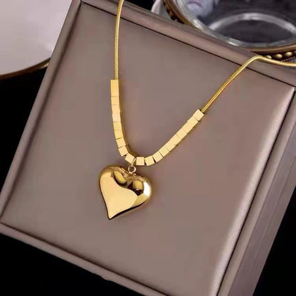 Love Heart Pendant Necklace With Dainty Square Cube Pendant Chain for Women