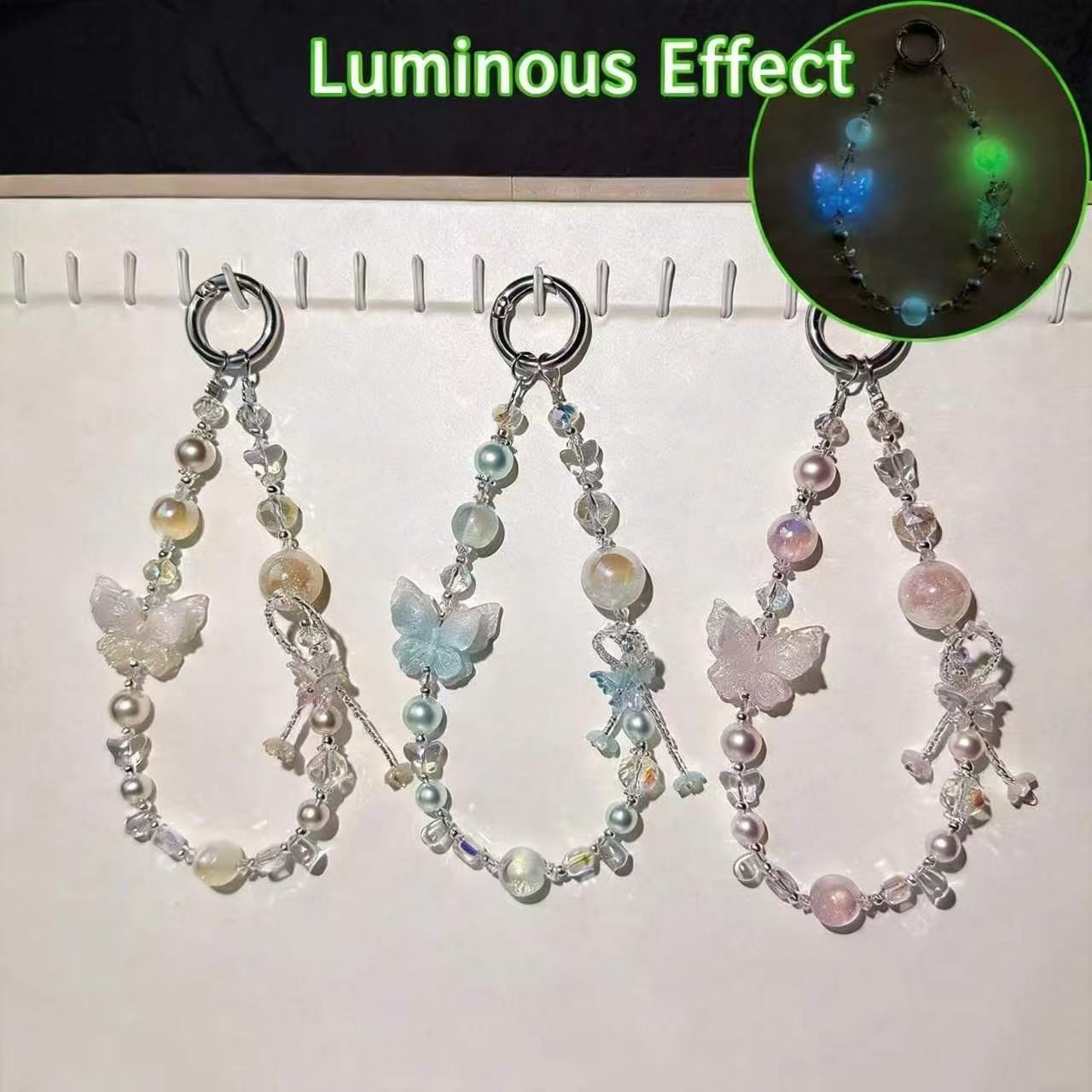 [Ice Butterfly]Bling Beads Phone Charms Shining Crystal Key Chain Bag Charm