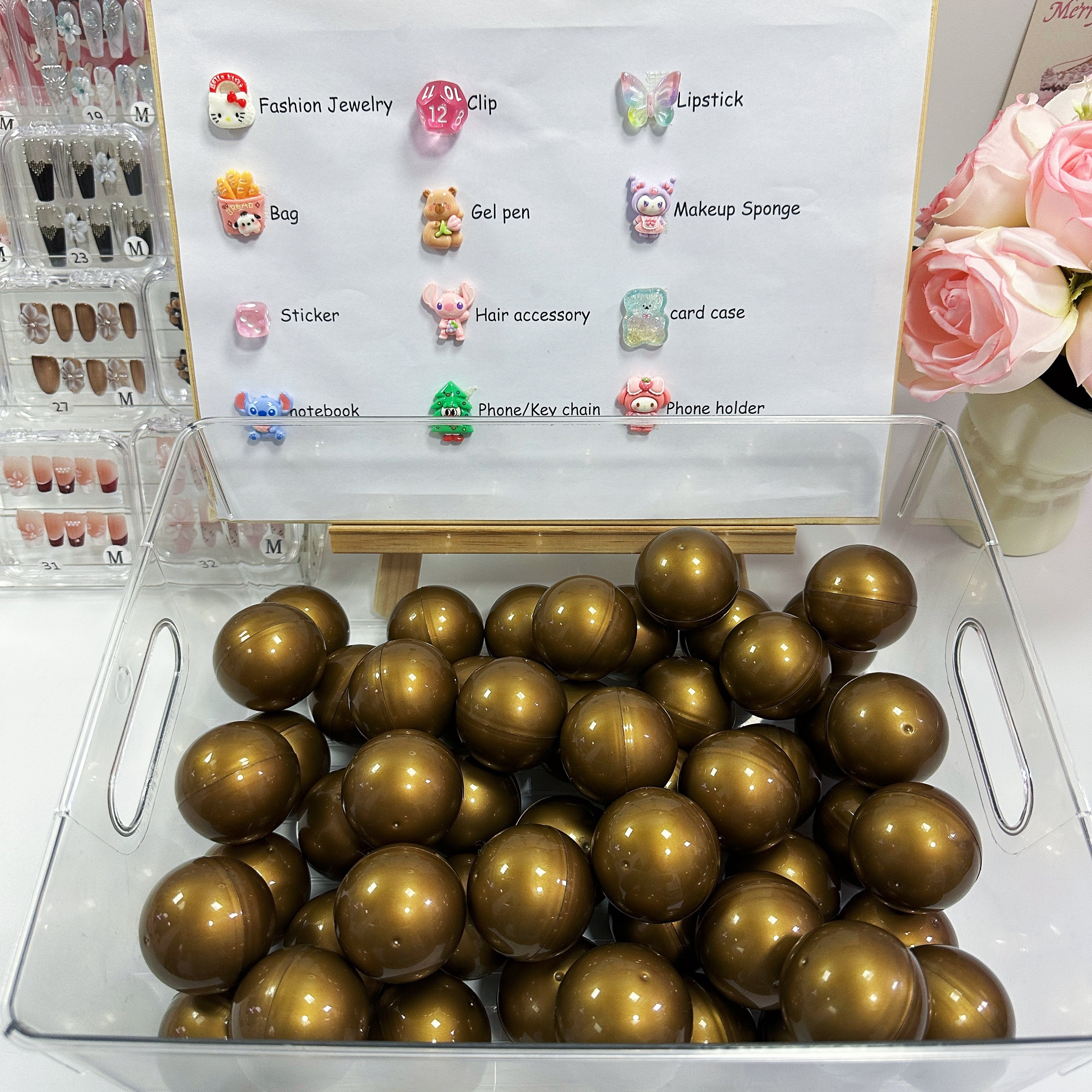 Luxury Handmade Press On Nails Golden Lucky Ball