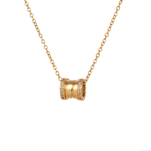 Women's Spiral Necklace Crystal Studded Titanium Steel with 12K Gold Plated Choker Chain