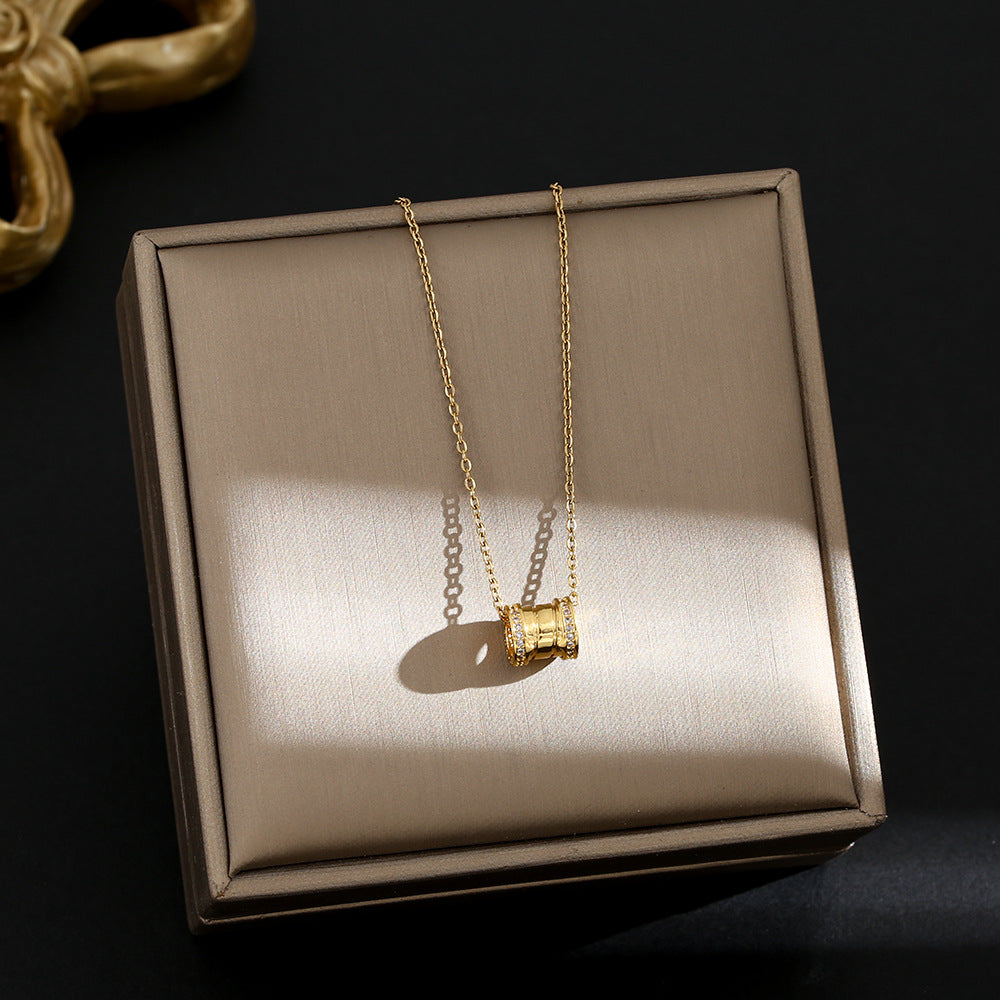 Women's Spiral Necklace Crystal Studded Titanium Steel with 12K Gold Plated Choker Chain