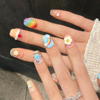 [3D Happy Childhood]   (Handmade press on nails)  Short/Squoval Nails 10pcs/set