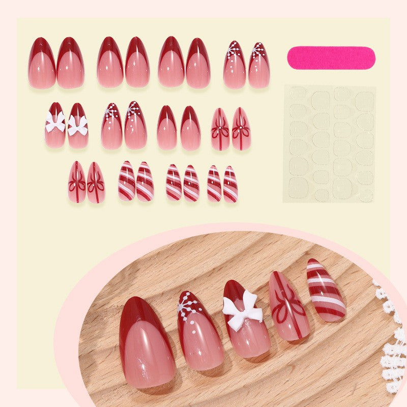 [Christmas Bowknot]   Medium/Almond Nails   press on nails   24pcs/set