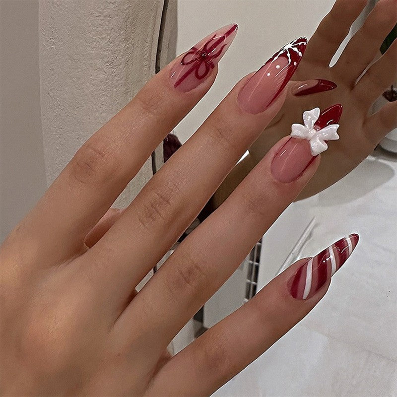 [Christmas Bowknot]   Medium/Almond Nails   press on nails   24pcs/set