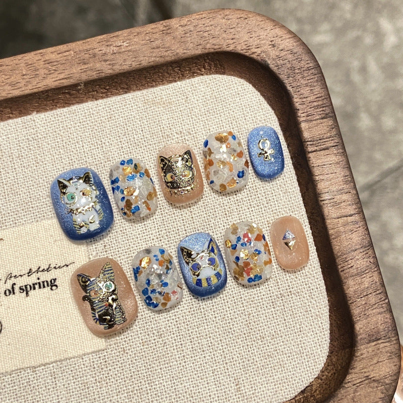 [Jenney Cat Dream]   (Handmade press on nails)  Short/Squoval Nails 10pcs/set
