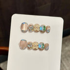 [3D Summer Flower Green Gem]   (Handmade press on nails)  Short/Oval Nails 10pcs/set MRK3162