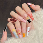 [Colorful Flower]   (Handmade press on nails)  Long/Ballerina Nails 10pcs/set
