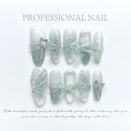[3D Crystal Ice Butterfly]   (Handmade press on nails)  Long/Stiletto Nails 10pcs/set
