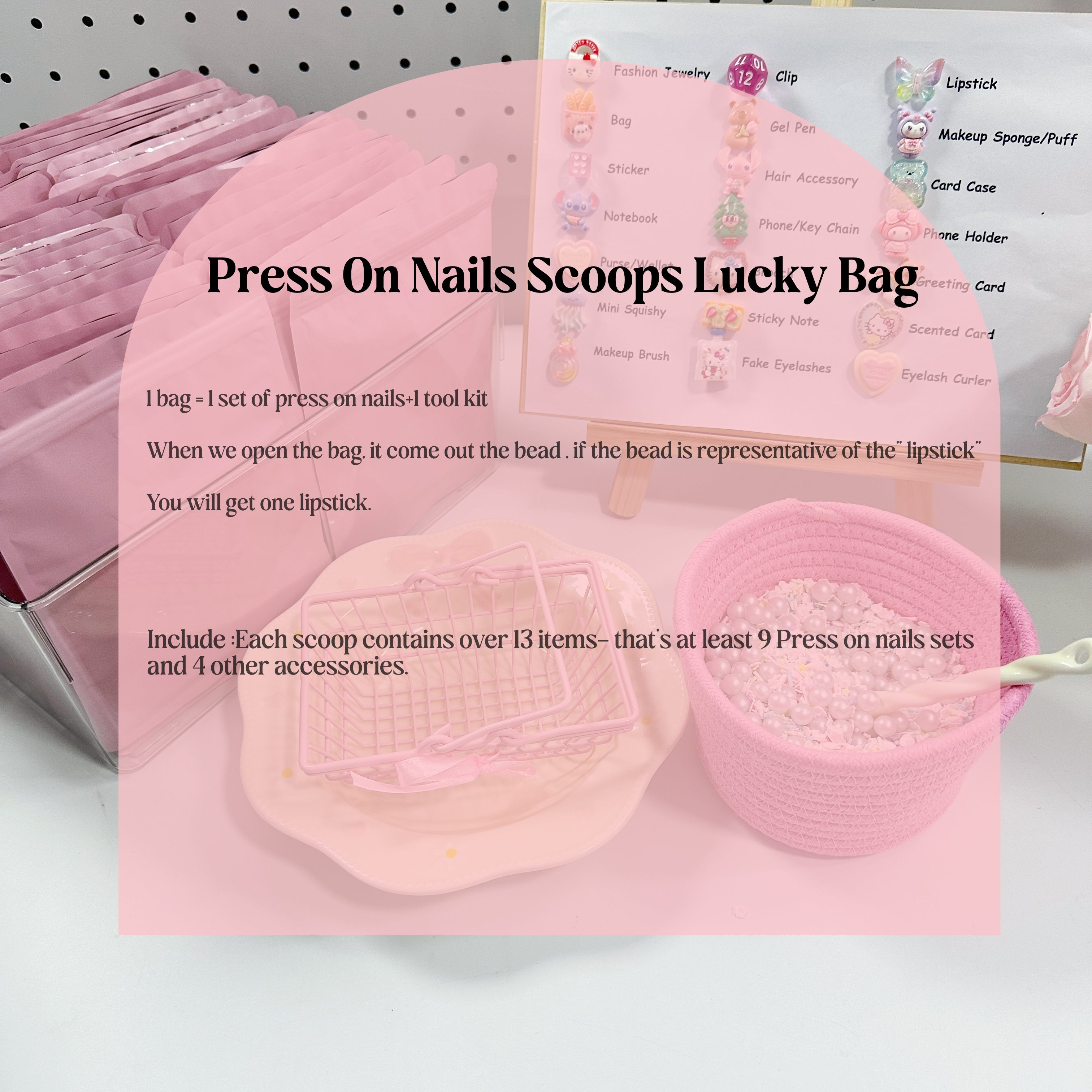 Press On Nails Scoops Lucky Bag ( Press on Nails 10pcs/set + Mystery Accessories )