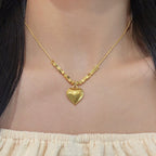 Love Heart Pendant Necklace With Dainty Square Cube Pendant Chain for Women