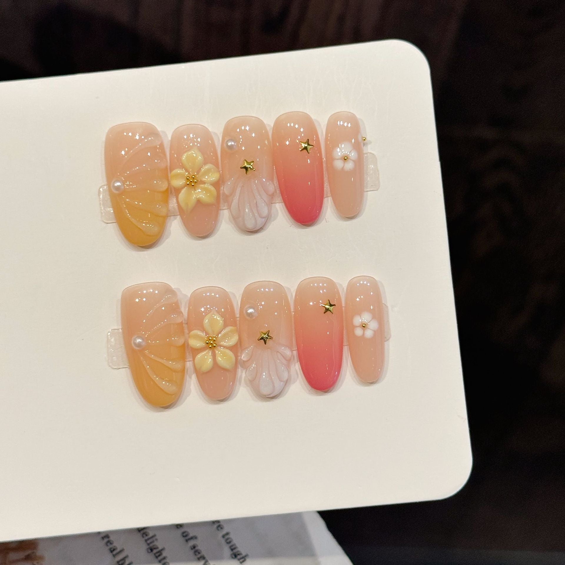 [3D Yellow Flower ]   (Handmade press on nails)  Medium/Oval Nails 10pcs/set