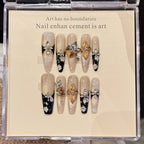 [Shiny 3D Blooming Golden Flower]   (Handmade press on nails)  Long/Ballerina Nails 10pcs/set