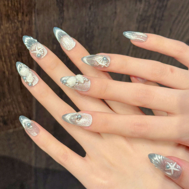 [Blue Ocean]   (Handmade press on nails)  Medium/Almond Nails 10pcs/set