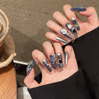 [3D Dark Blue]   (Handmade press on nails)  Long/Ballerina Nails 10pcs/set