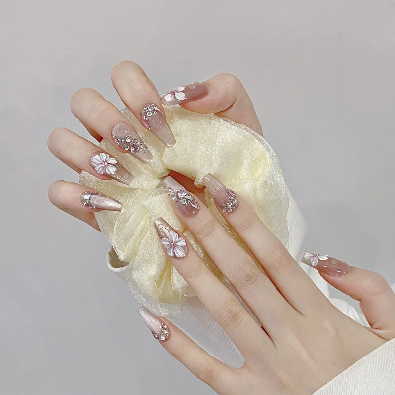 [Dreamlike Pink Flower]   (Handmade press on nails)  Medium/Ballerina Nails 10pcs/set
