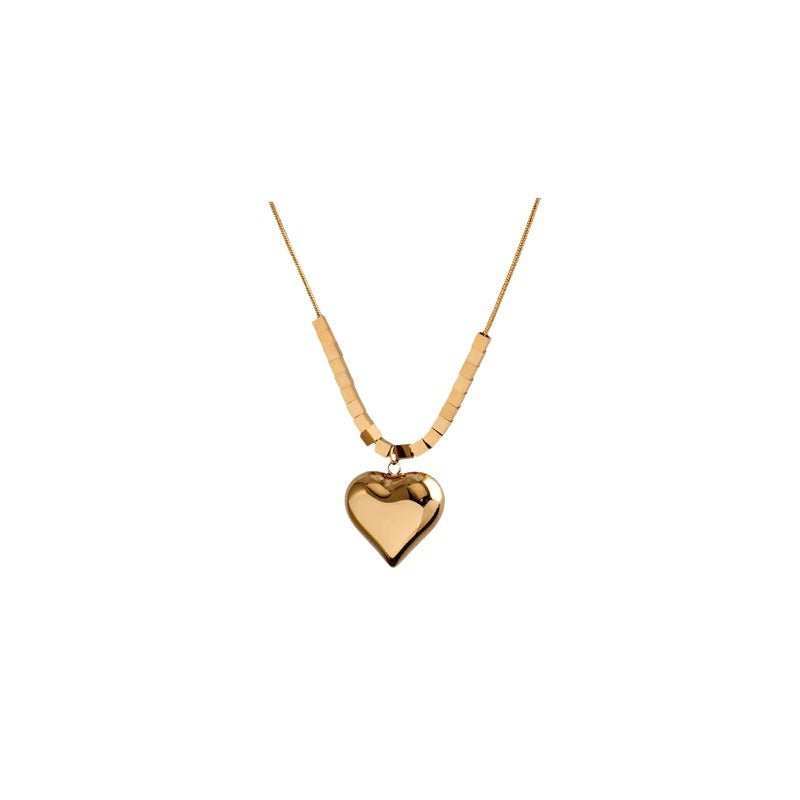 Love Heart Pendant Necklace With Dainty Square Cube Pendant Chain for Women