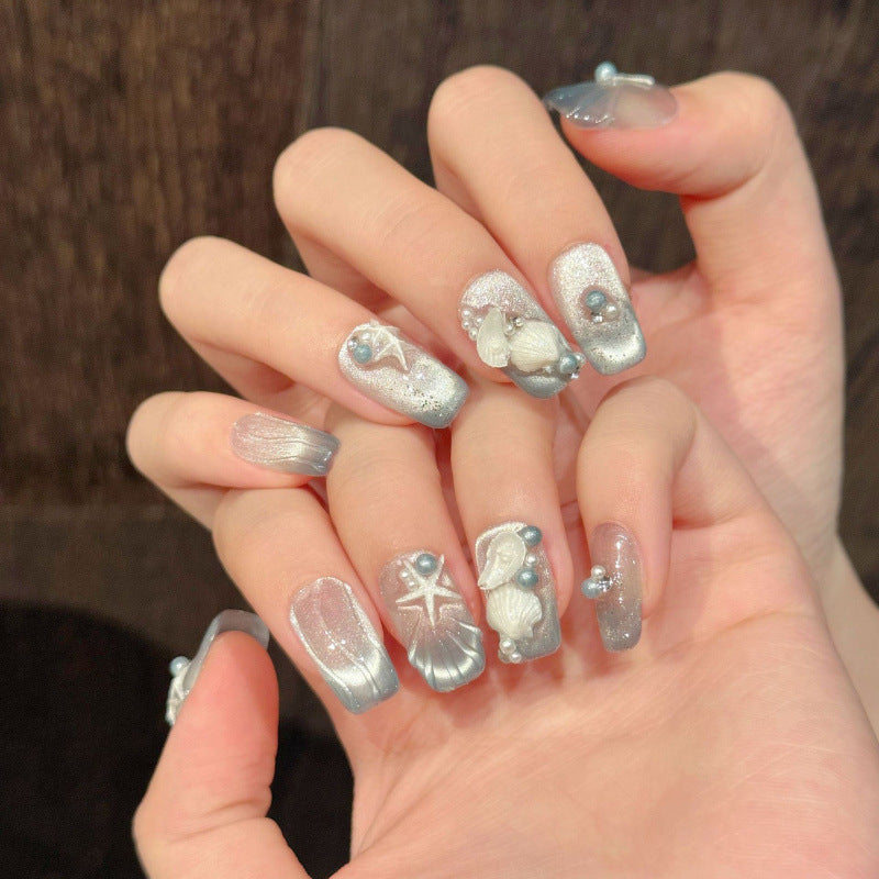 [Blue Ocean]   (Handmade press on nails)  Medium/Coffin Nails 10pcs/set
