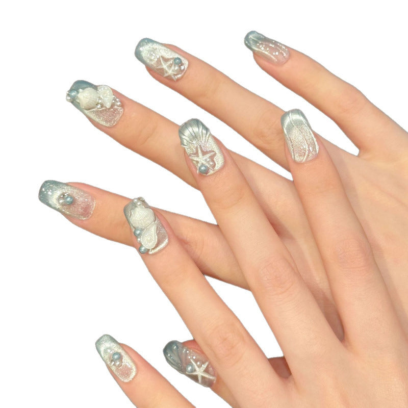 [Blue Ocean]   (Handmade press on nails)  Medium/Coffin Nails 10pcs/set