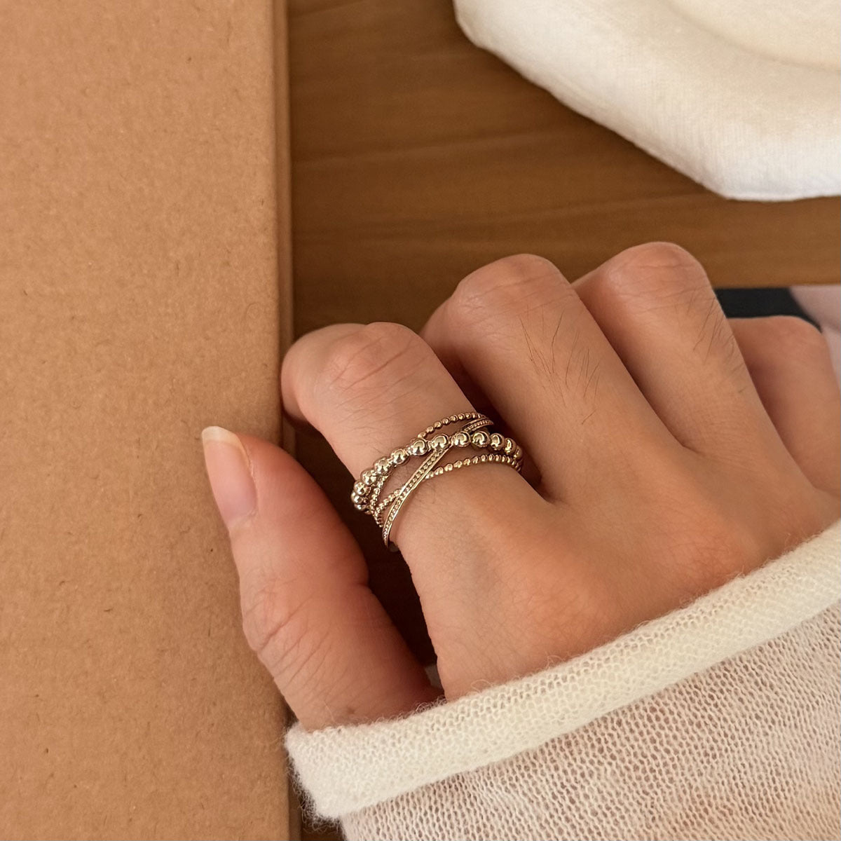 Luxury Handmade beaded Adjustable ring Niche Elegance Open ring Fashion Jewelry