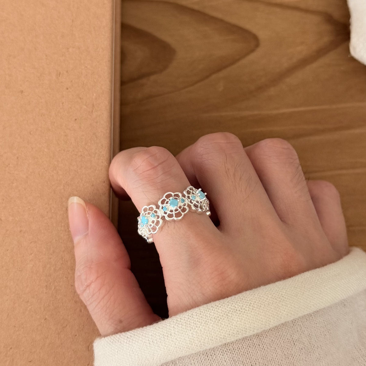 Silver Plated Lace Ring for Women Elegant  Adjustable Open Ring Niche design Fashion Jewelry