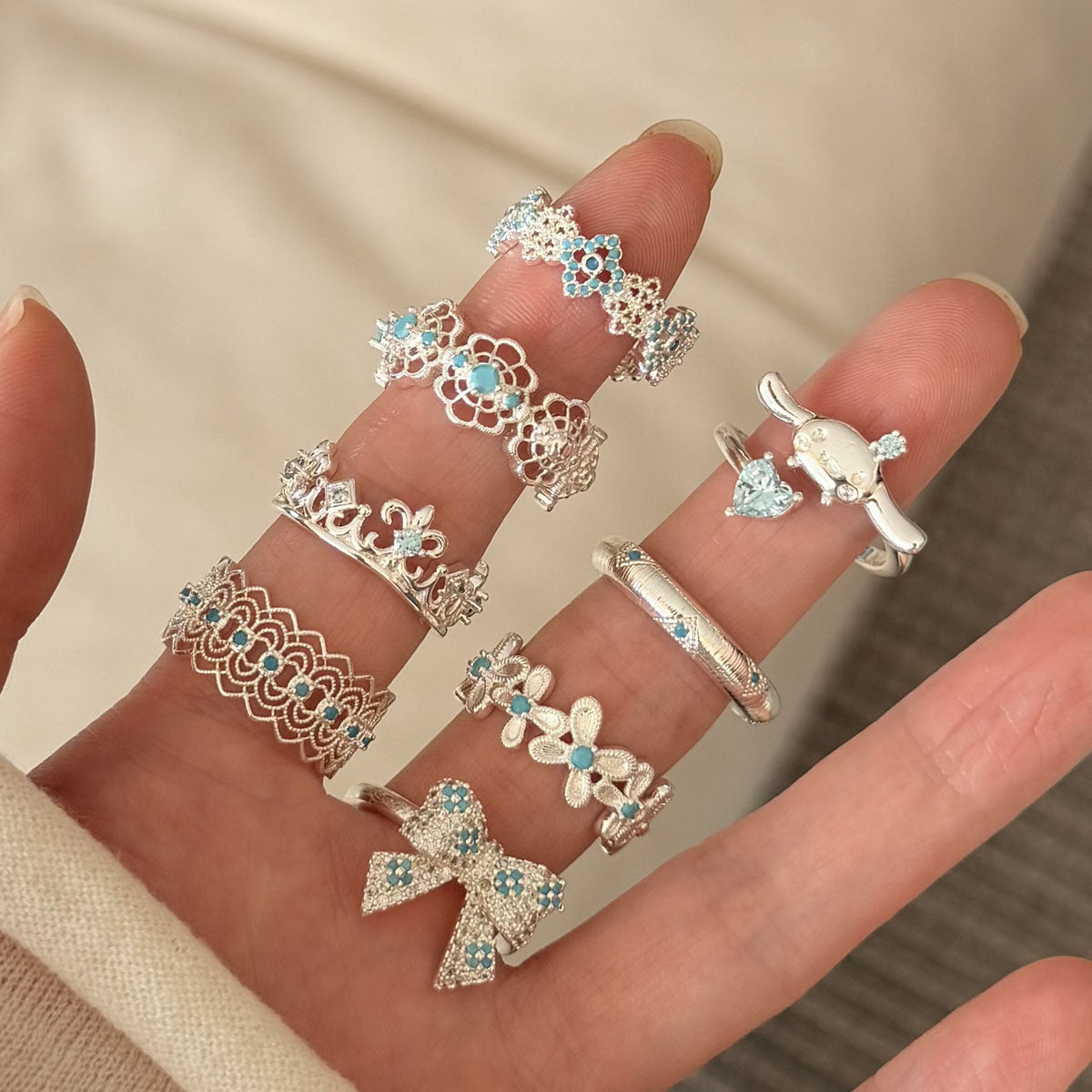 Silver Plated Lace Ring for Women Elegant  Adjustable Open Ring Niche design Fashion  Jewelry