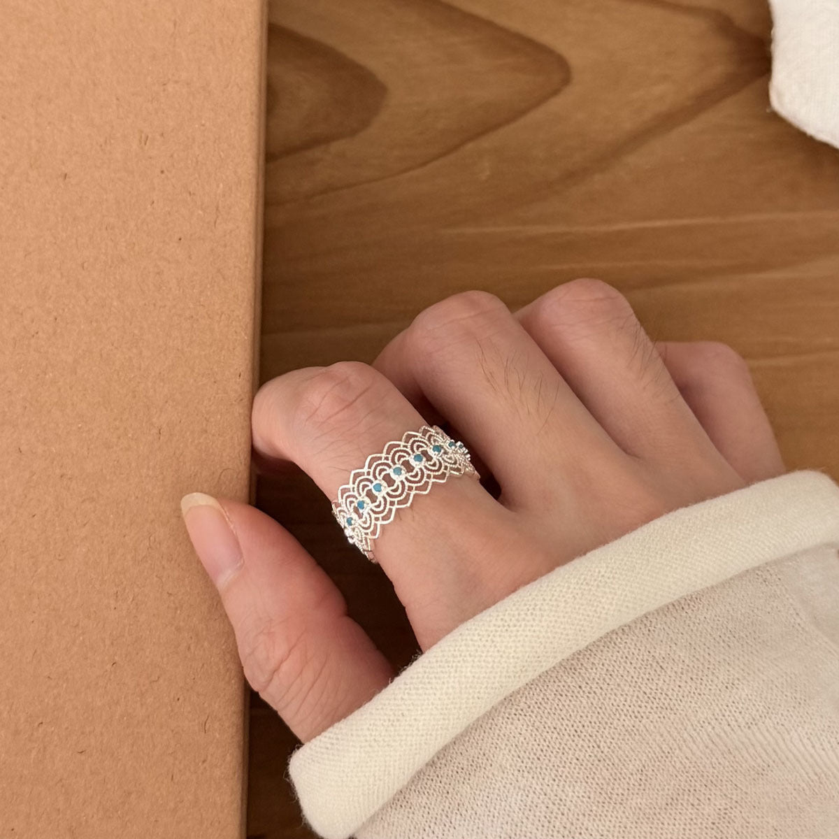 Silver Plated Lace Ring for Women Elegant  Adjustable Open Ring Niche design Fashion Jewelry