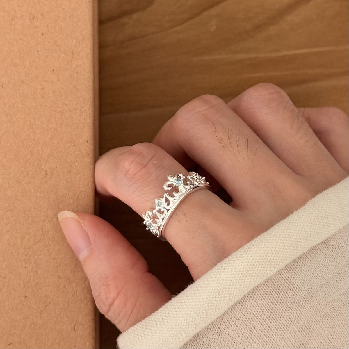 Silver Plated Lace Ring for Women Elegant  Adjustable Open Ring Niche design Fashion Jewelry
