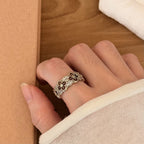 Vintage Flower Buckle Ring Niche Coffee Golden adjustable Ring Fashion Jewelry