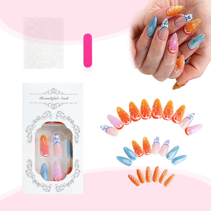 [Ocean Orange]   Medium/Almond Nails   press on nails   24pcs/set