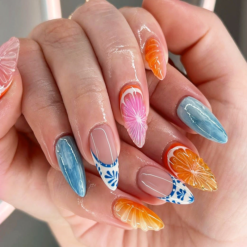 [Ocean Orange]   Medium/Almond Nails   press on nails   24pcs/set