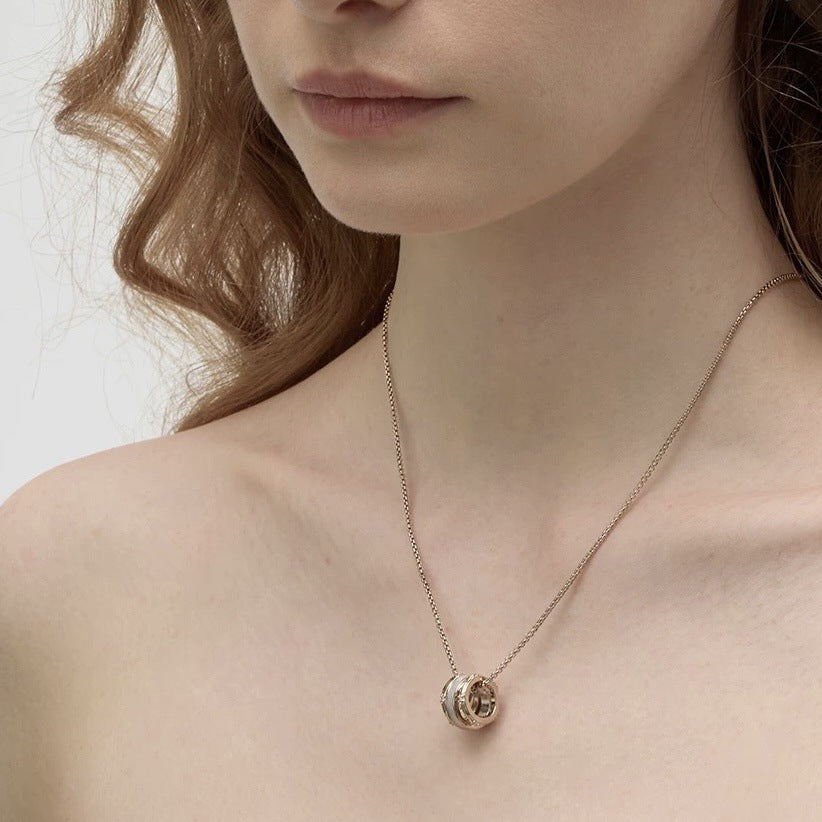 Minimalist Titanium Gold Plated Necklace Earrings Artistic Mother-of-Pearl Rolling Bead Necklace Earrings Fashion Jewelry