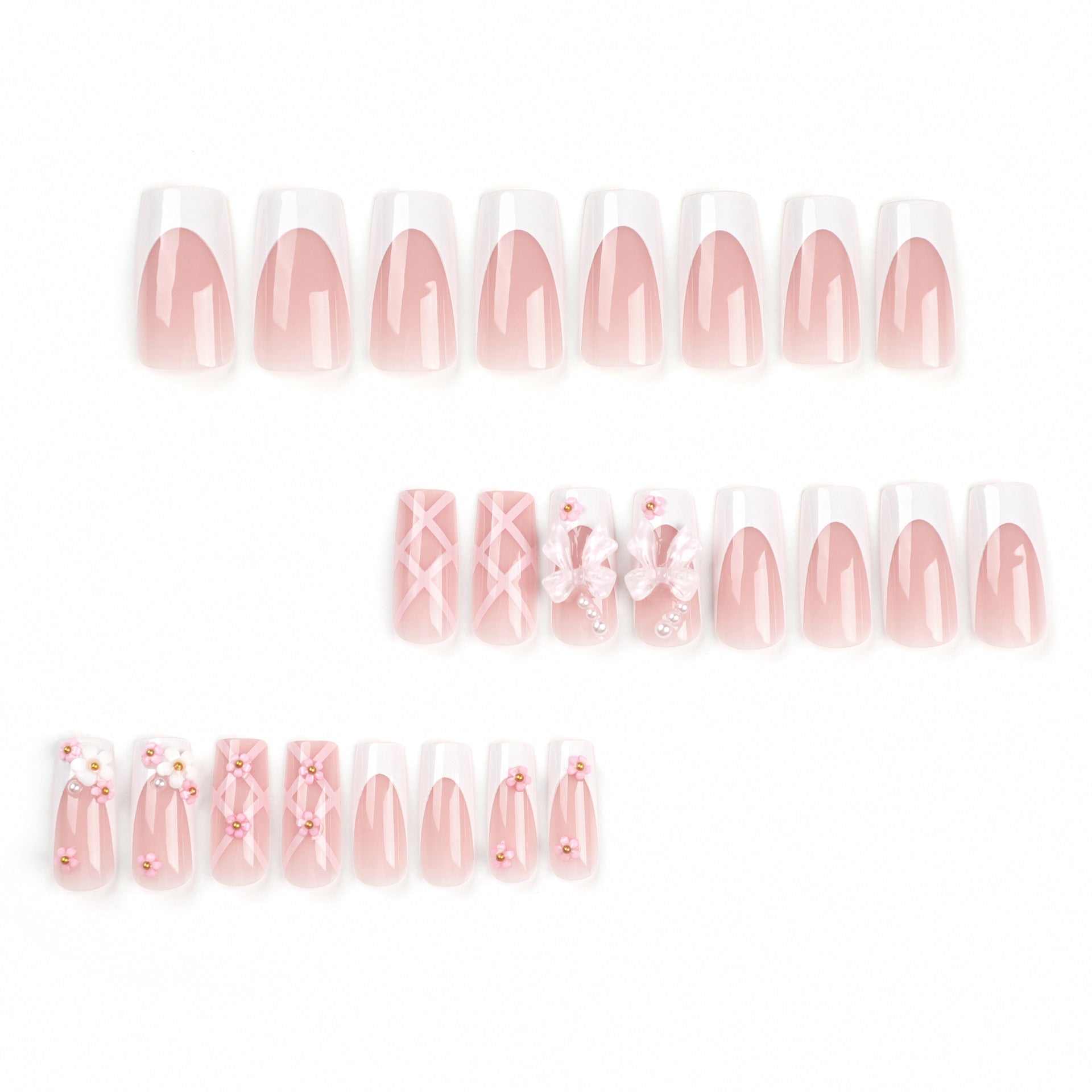 [Sweet 3D Flowers ]   Long/Coffin Nails    press on nails   24pcs/set