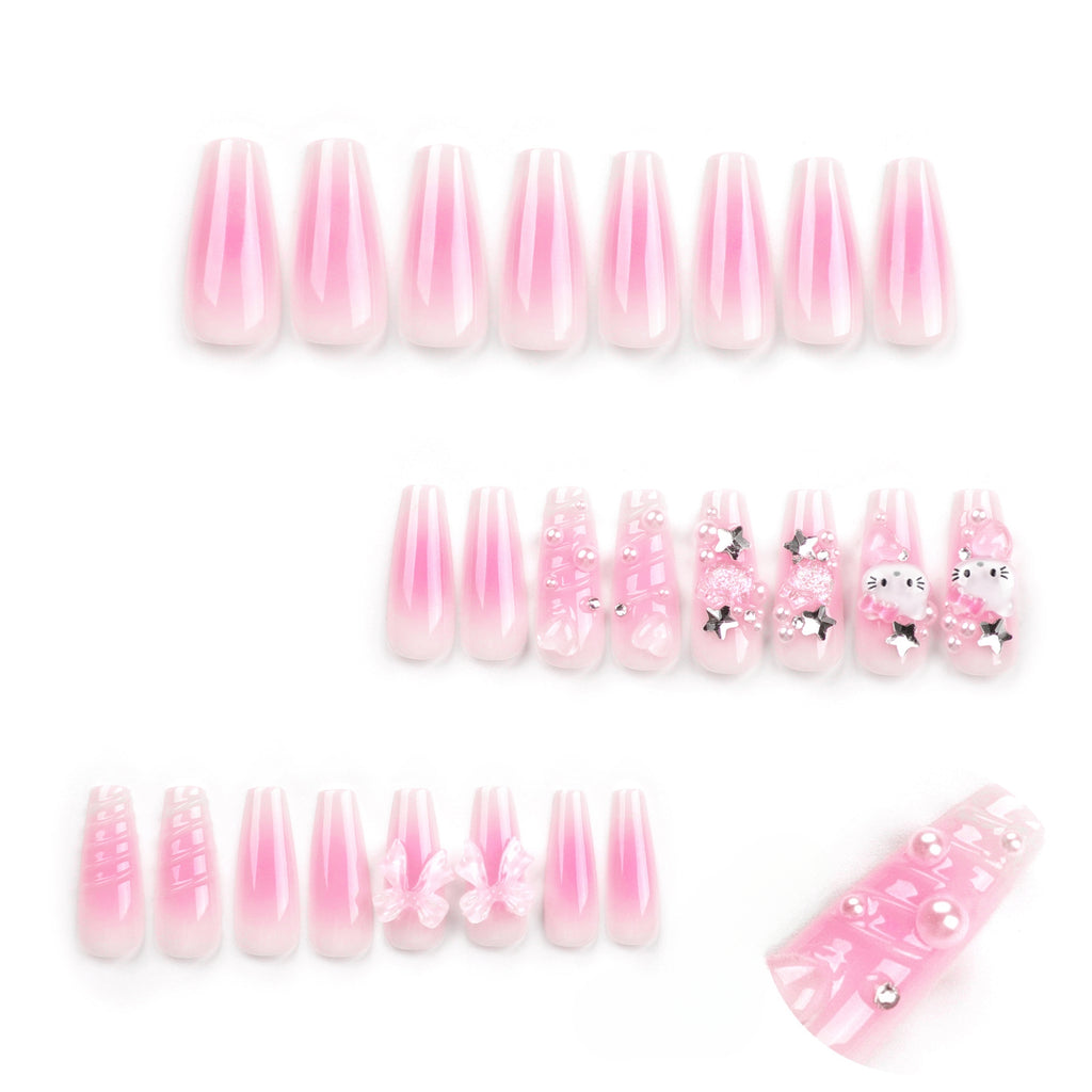 [Pink Sweet Cat]   Long/Coffin Nails    press on nails   24pcs/set