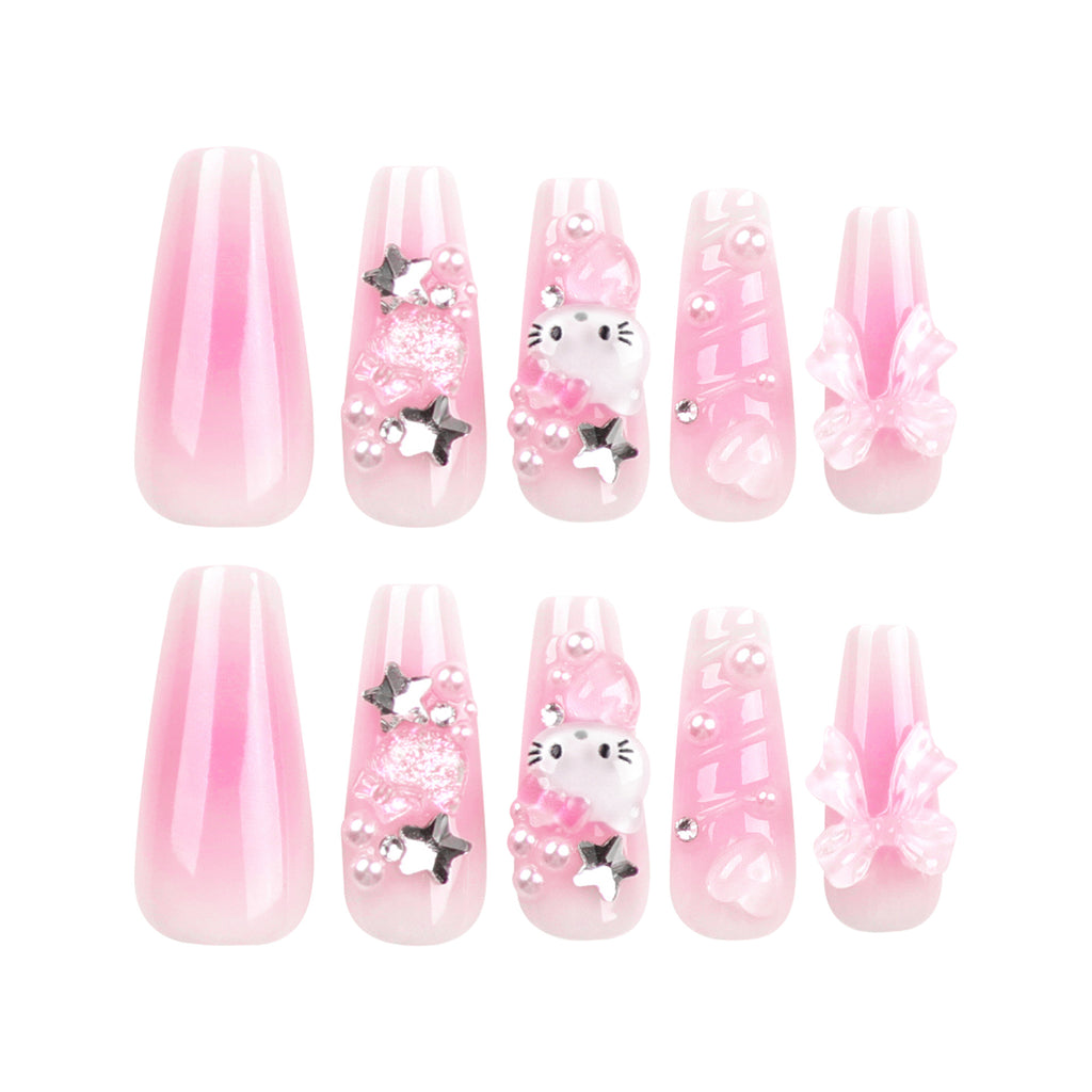 [Pink Sweet Cat]   Long/Coffin Nails    press on nails   24pcs/set