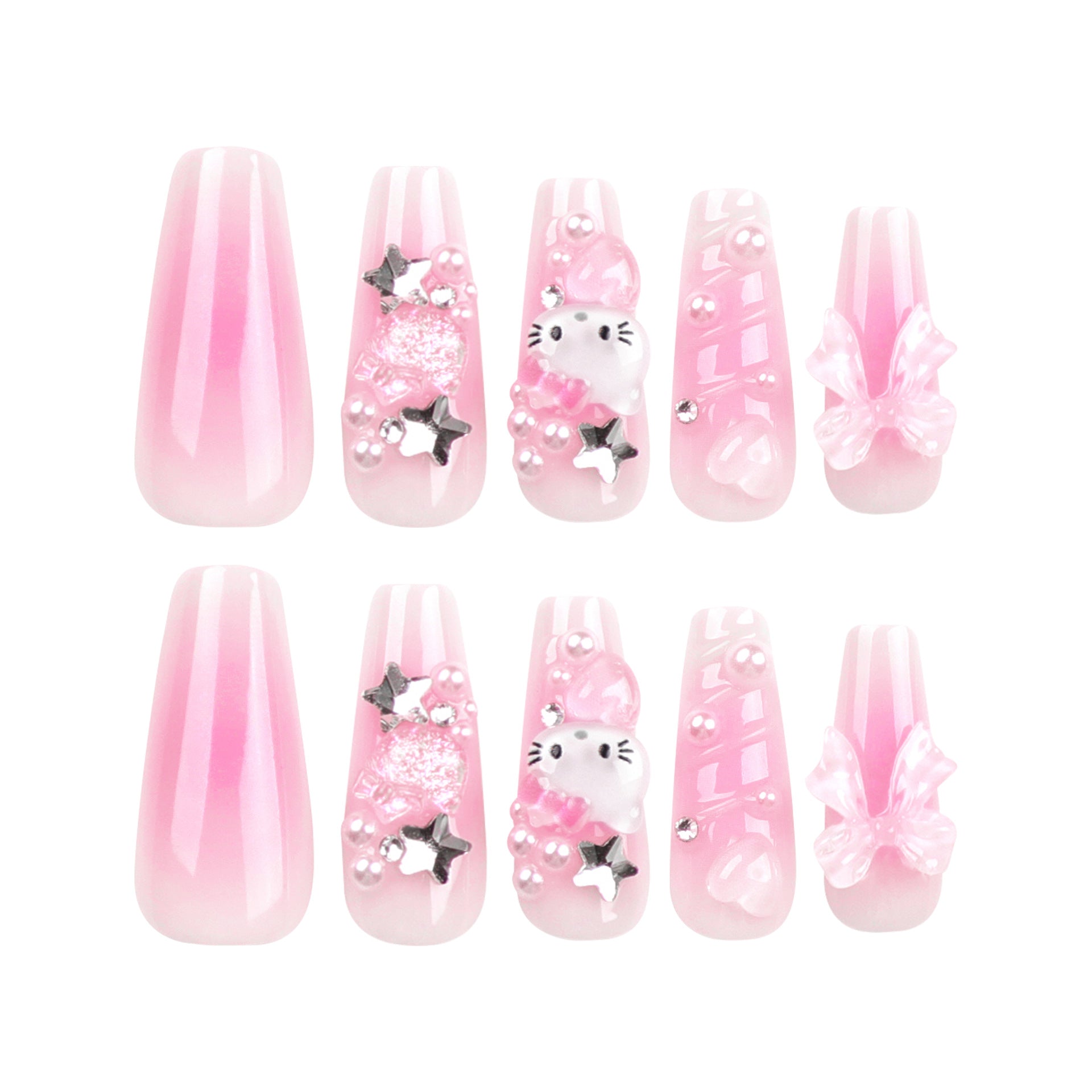 [Pink Sweet Cat]   Long/Coffin Nails    press on nails   24pcs/set