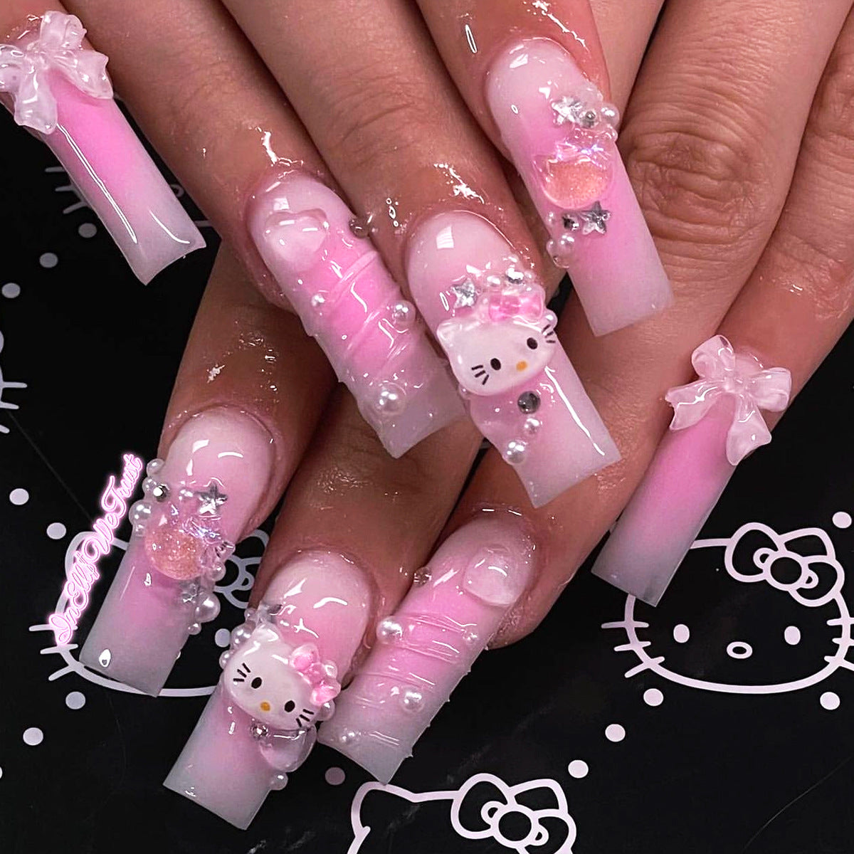 [Pink Sweet Cat]   Long/Coffin Nails    press on nails   24pcs/set
