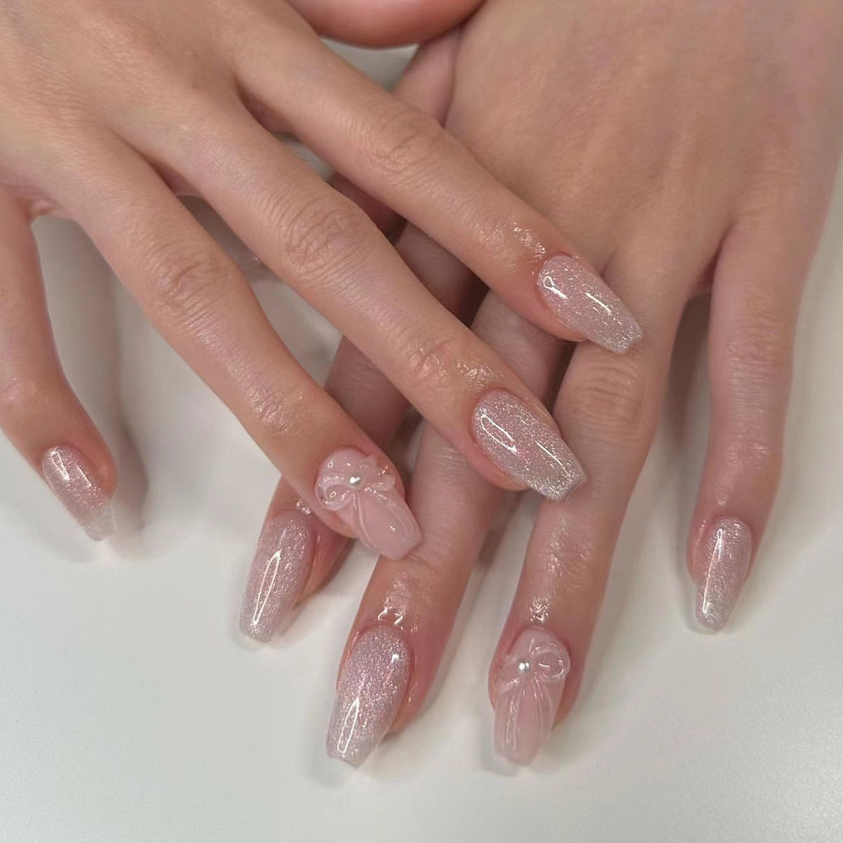 [3D Pink Bowknot]   Medium/Ballerina Nails    press on nails   24pcs/set