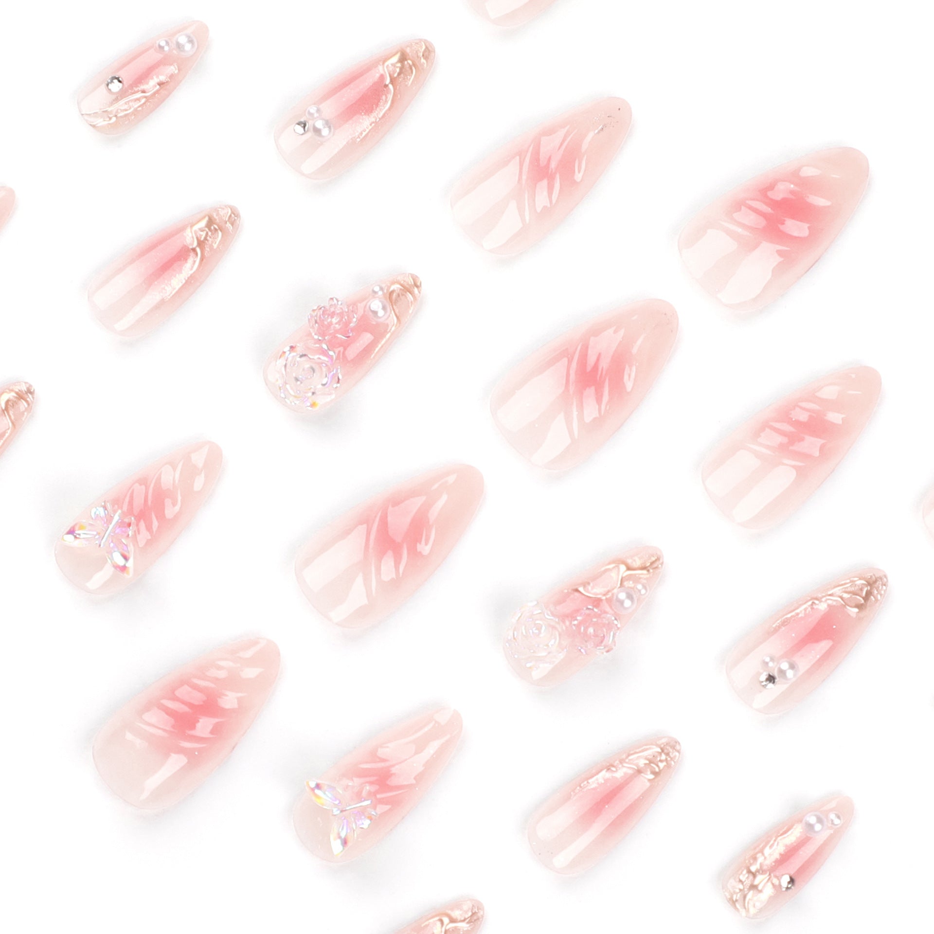 [3D Pink Butterfly]   Medium/Almond Nails    press on nails   24pcs/set