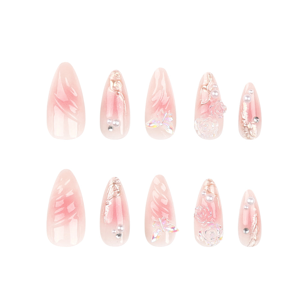 [3D Pink Butterfly]   Medium/Almond Nails    press on nails   24pcs/set