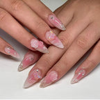 [3D Pink Butterfly]   Medium/Almond Nails    press on nails   24pcs/set