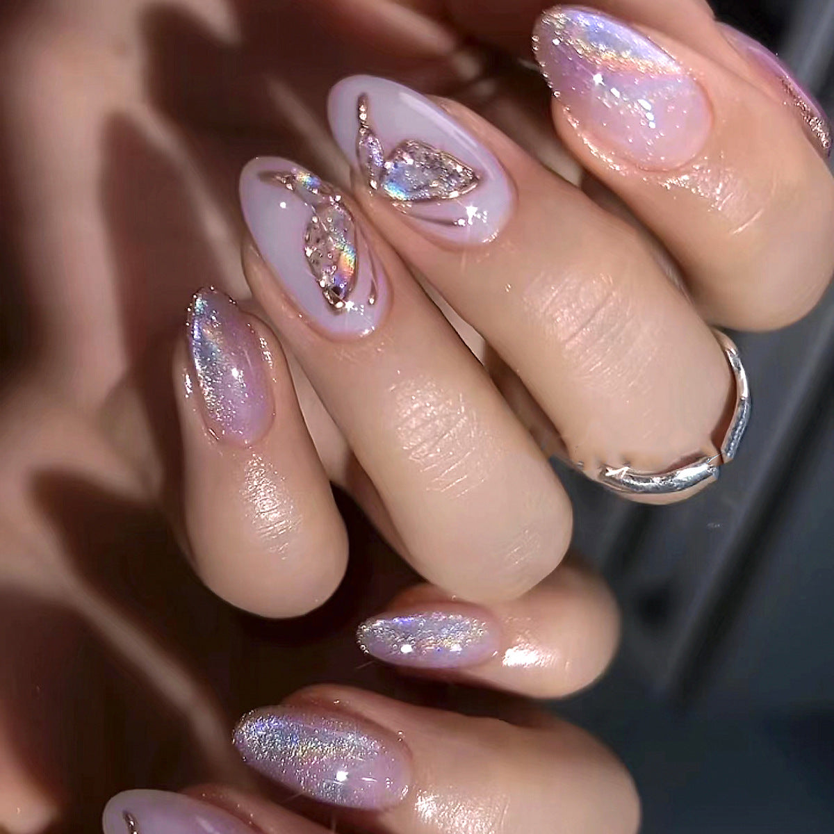 [Purple Butterfly]   Medium/Almond Nails    press on nails   24pcs/set