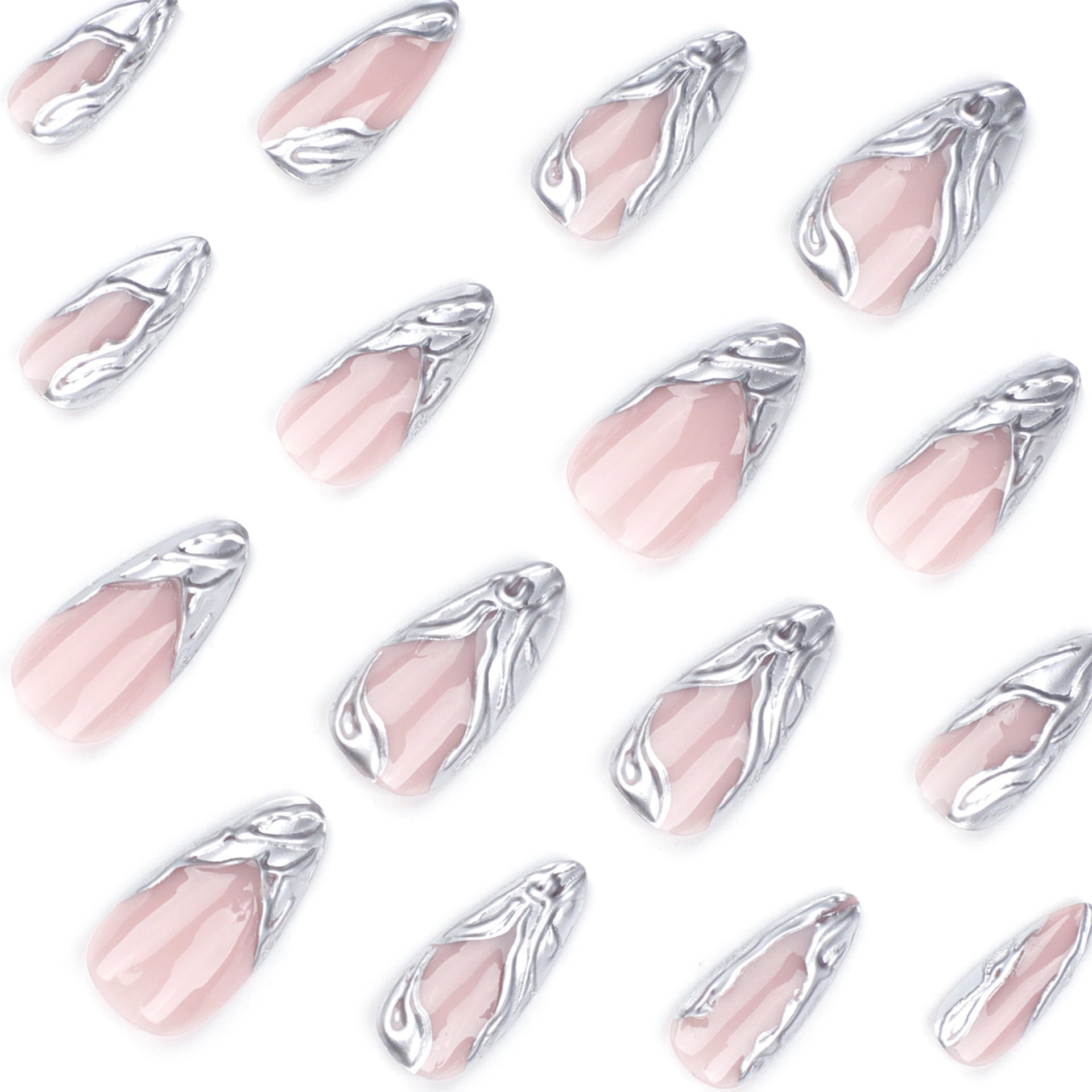 [Moderm 3D Sliver]   Medium/Almond Nails    press on nails   24pcs/set