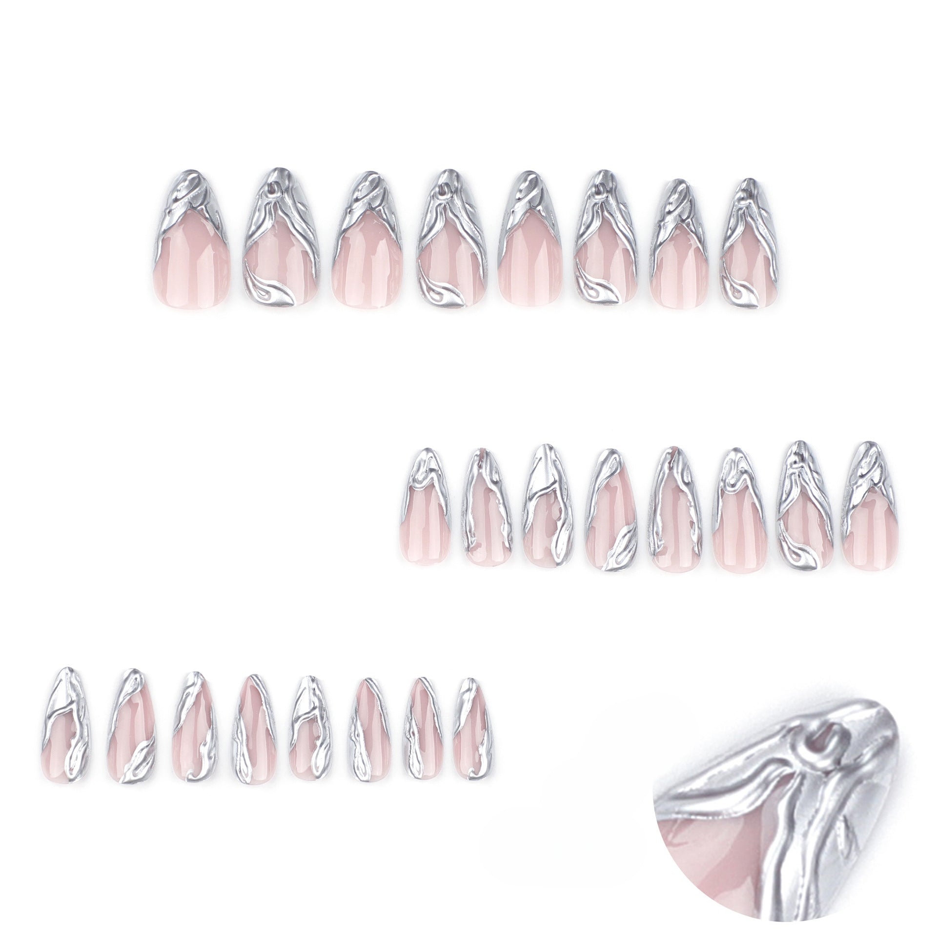 [Moderm 3D Sliver]   Medium/Almond Nails    press on nails   24pcs/set