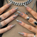 [Moderm 3D Sliver]   Medium/Almond Nails    press on nails   24pcs/set