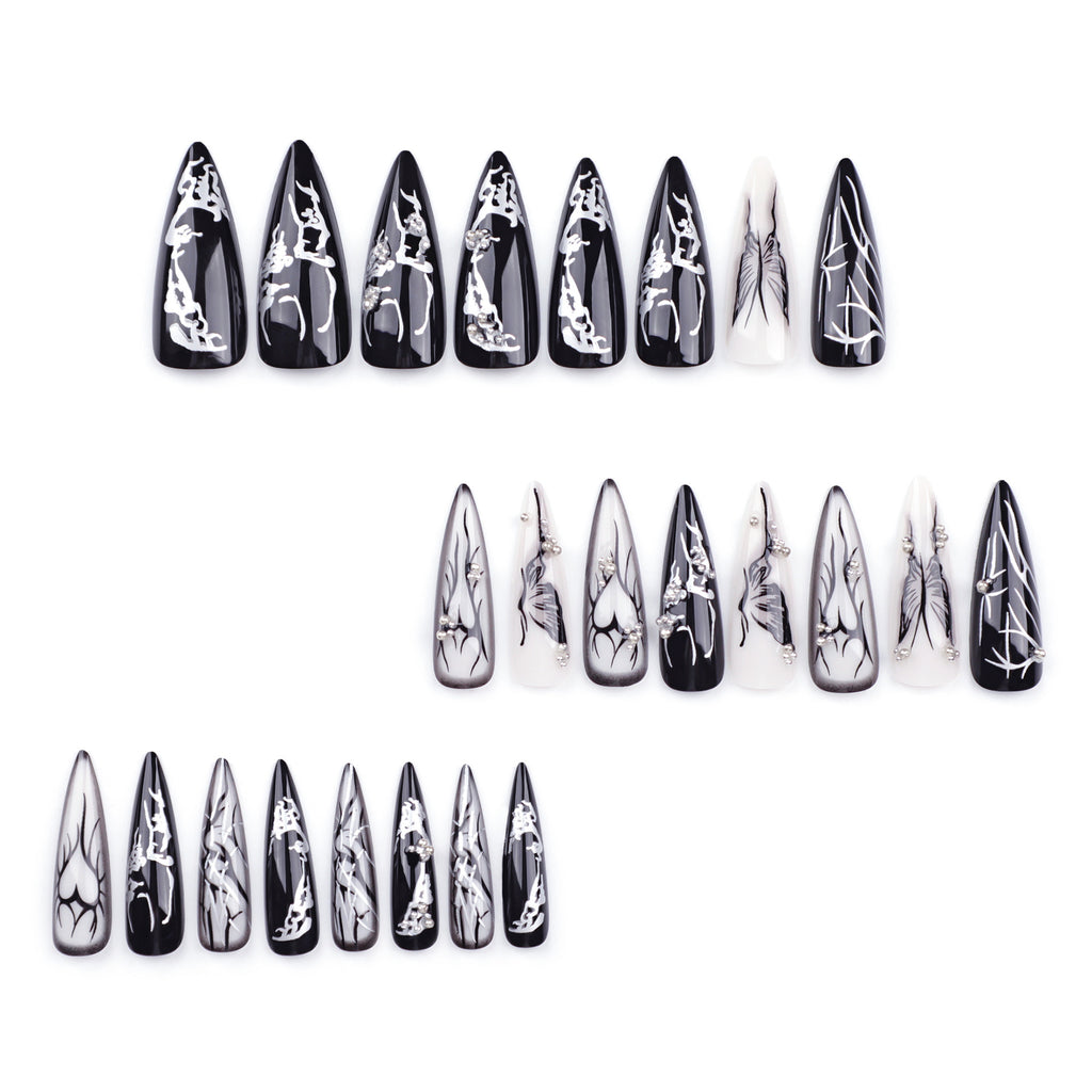 [Dark Black Butterfly]   Long/Stiletto Nails    press on nails   24pcs/set