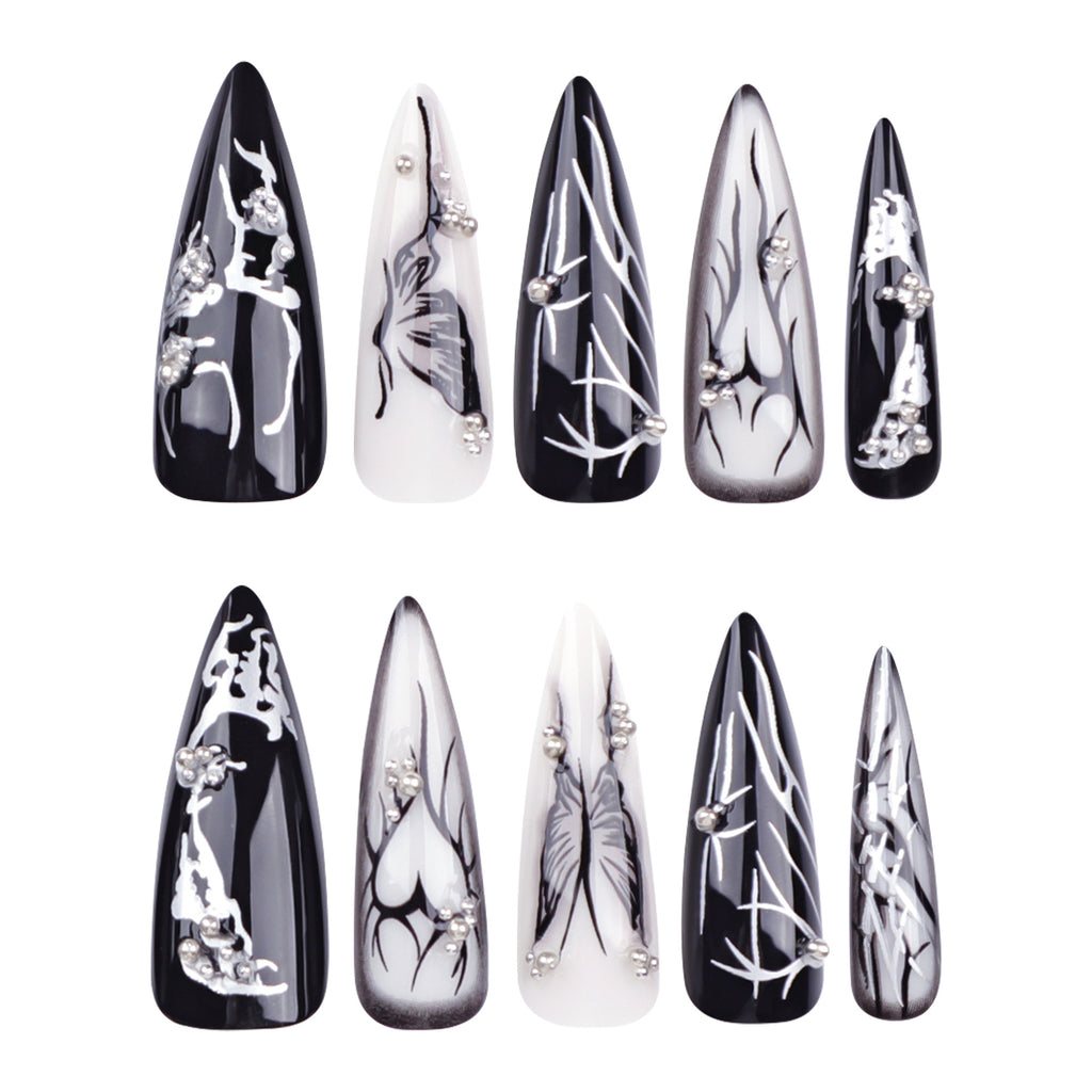 [Dark Black Butterfly]   Long/Stiletto Nails    press on nails   24pcs/set