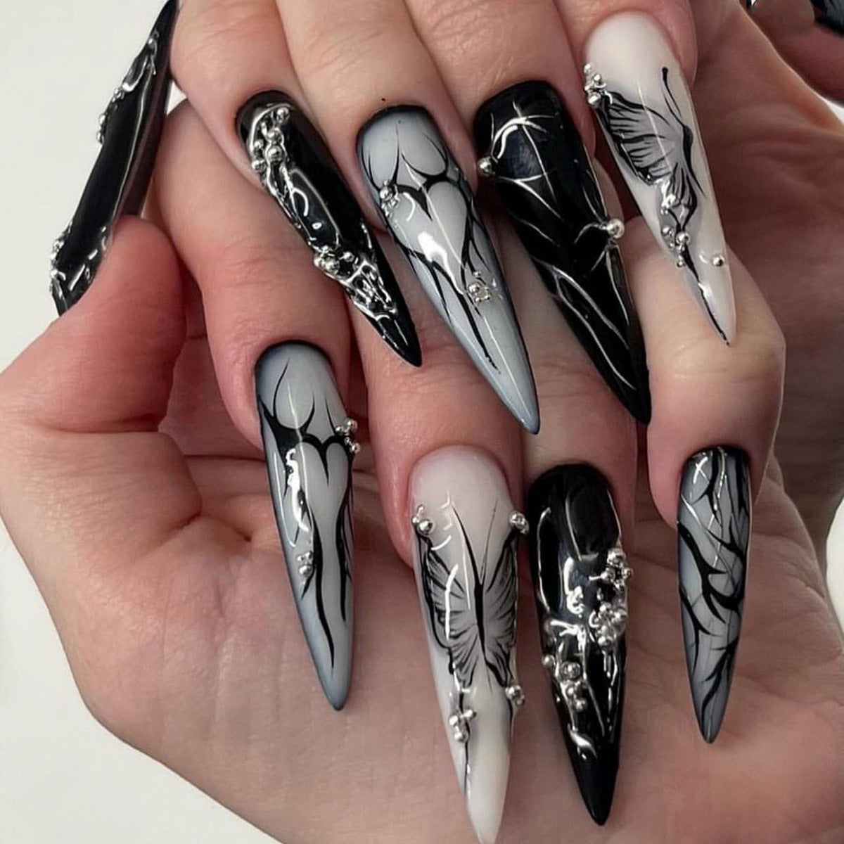 [Dark Black Butterfly]   Long/Stiletto Nails    press on nails   24pcs/set