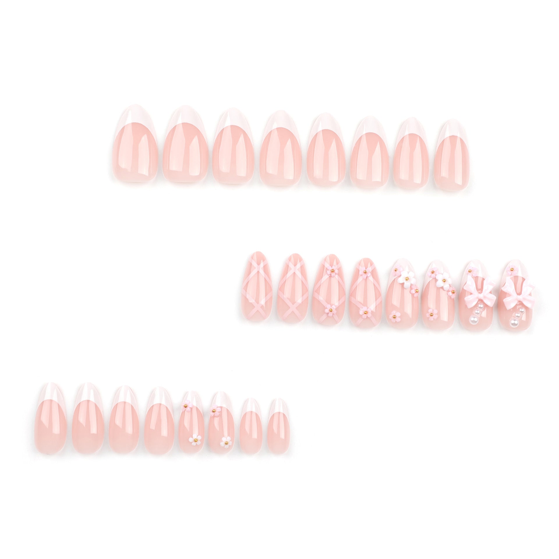 [Elegent Flowers Bowknot]   Medium/Almond Nails    press on nails   24pcs/set