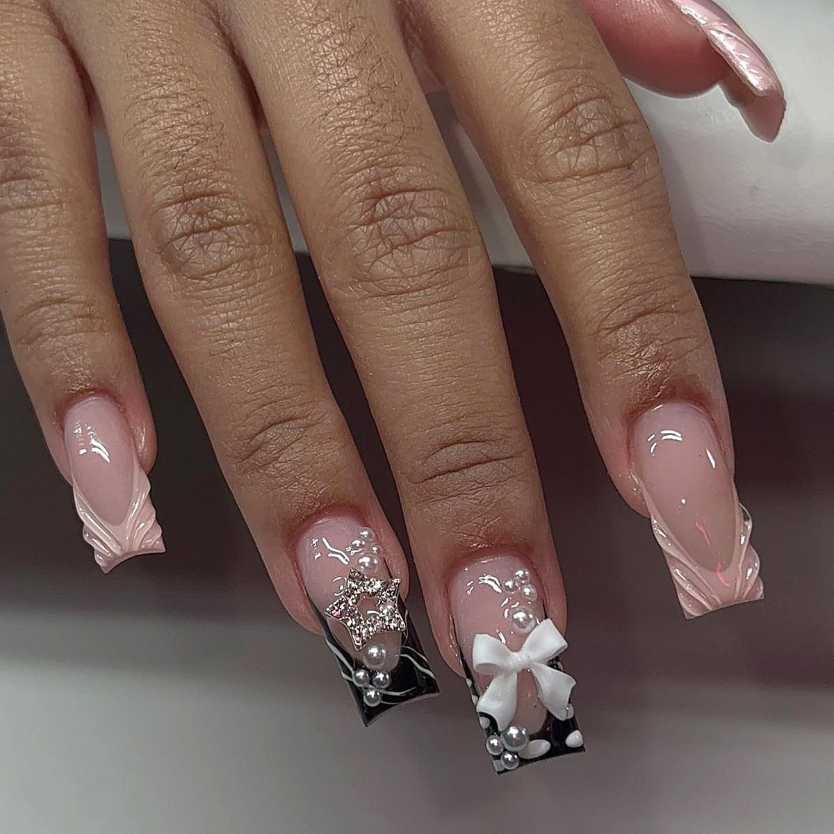 [Blink 3D Bowknot]   Medium/Coffin Nails    press on nails   24pcs/set