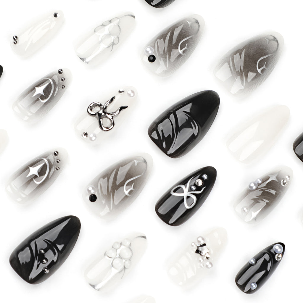 [Black Bowknot]   Medium/Almond Nails    press on nails   24pcs/set